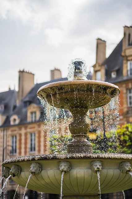 fountain, water, nature, city square, water fall, city, vosges place, paris, france